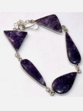 Lepidolite Gemstone 925 Sterling Silver Handmade Bracelet